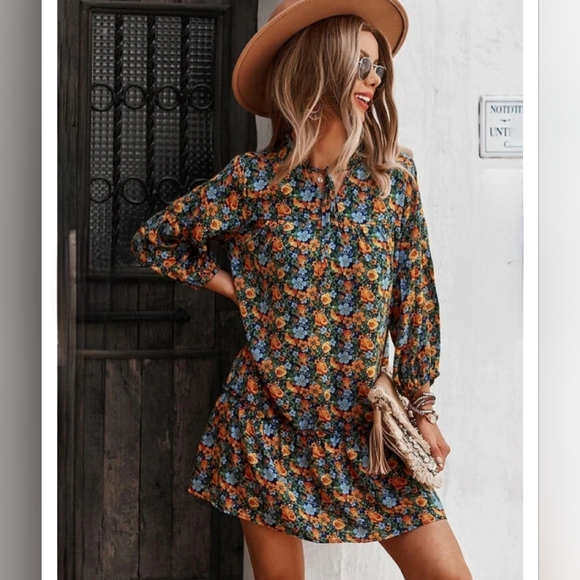 Montana Autumn Dream Cottage Floral Mini Dress - Picture 1 of 5